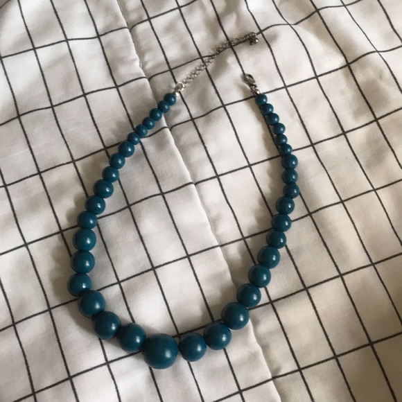 Blue Necklace with Wooden Beads - Picture 1 of 3